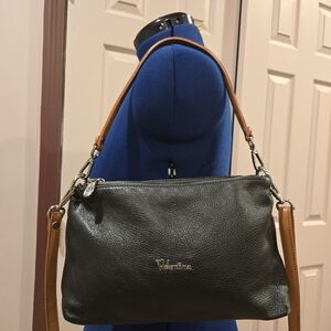 Valentina Black Crossbody Bag with Tan Strap